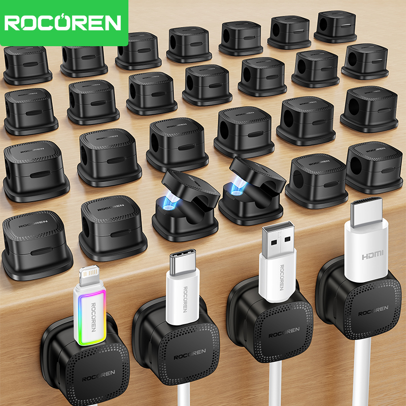 Desk Setup Cable Management - ROCOREN 30 шт. магнитных зажимов-органайзеров для