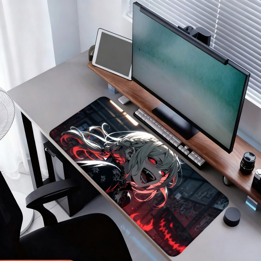 Desk Setup Designer - Аниме-девушка с красными пламенями и темным